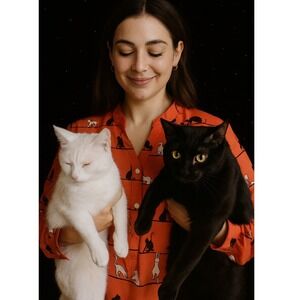 Coral‎ Cat Print Long Sleeve Button Up Shirt 3XL